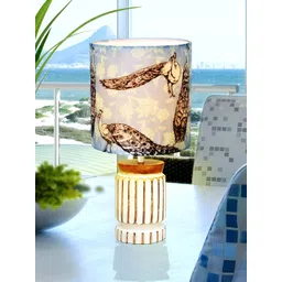 Homesake Blue Printed Cylinder Shaped Cotton Contemporary Table Lamp with Bulb-picture-19