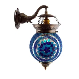 Homesake Blue Self Design Turkish Mosaic Heritage Style Armed Sconce image 5