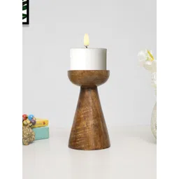 Homesake Brown Solid Antique Finished Walnut Wooden Pillar Candle Holders-picture-30
