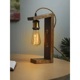 Homesake Brown Table Wooden Table Lamp with Gold Holder (Bulb Included) - Set of 1-picture-44