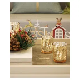 Homesake 'Christmas' Mustard Glass Tea Light Holder - Set of 10-picture-15