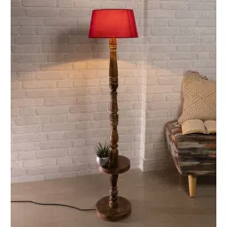 homesake Classic Round Mabel Black Finish Wooden Floor Lamp with Red Shade-picture-57