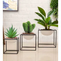 homesake Cube Base (Set of 3) White & Black Metal & Fabric Floor Planter with Pot-picture-16