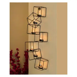Homesake 'Diwali' Black Metal Wall Candle Holder With Tea Light Candle - Set of 7-picture-48