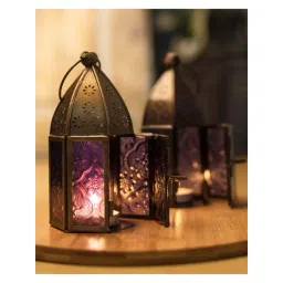 Homesake 'Diwali' Dark Brown & Blue Metal Hanging Candle Holder - Set of 2-picture-32