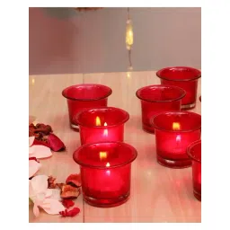 Homesake 'Diwali' Red Glass Tea Light Candle Holder - Set of 6-picture-20