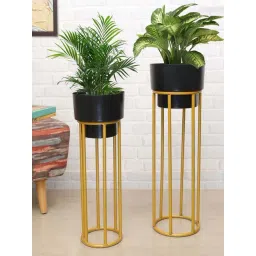 Homesake Gold & Black Metal Planters With Decorative Stand Vases-picture-43