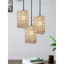 Homesake Gold Metal 3-Lights Round Cluster Chandelier Dual Ring Triangle Hanging Light-picture-43