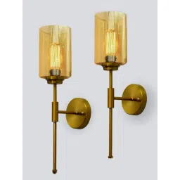 homesake Gold Modern Wall Sconces with Amber Glass Brushed Brass Vanity Lights - Set of 2-picture-13