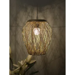 Homesake Gold-Toned & Brown Self Design Traditional Pendant Lamp-picture-18
