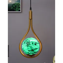 Homesake Gold-Toned & Green Water Drop Planet Series Frosted Glass Ceiling Lamp-picture-30