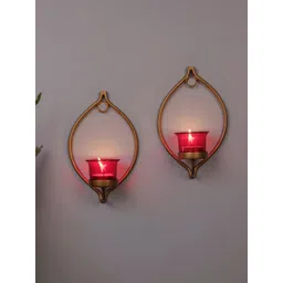 Homesake Gold-Toned & Red Set Of 2 Candle Holders-picture-27