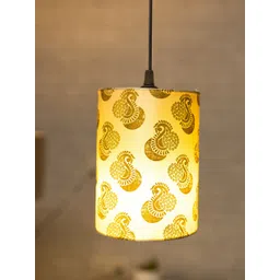 Homesake Gold-Toned Printed Leaf Hanging Cylinder Ceiling Lamps-picture-11