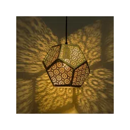 Homesake Golden Metal Cubist Hexagon Moroccan Pendant Light - Set of 1 (Bulb not included)-picture-32