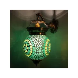 Homesake Green Metal & Glass Turkish Mosaic Wall Lamp - Set of 1 (Bulb not included)-picture-18