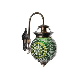 Homesake Green Metal & Glass Turkish Mosaic Wall Lamp - Set of 1 (Bulb not included)-picture-19