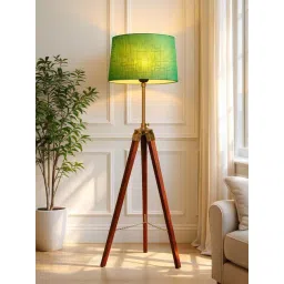 Homesake Green Wood Marinor Tripod Floor Lamp with Fabric Shade for Living Room & Bedroom-picture-36