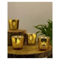 Homesake 'Holi' Golden Glass Tea Light Holder - Set of 4-picture-48