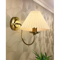 homesake Homesake® Antique Brass Wall Sconces Lighting Fixture, E27 Industrial Vintage Gold Wall Light Lamp Bathroom Decor for Bedroom Living Room, Fabric Shade, Golden, (Pleated Off-White)-picture-34