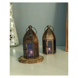 Homesake 'House Warming' Dark Brown & Blue Metal Hanging Candle Holder - Set of 2-picture-10