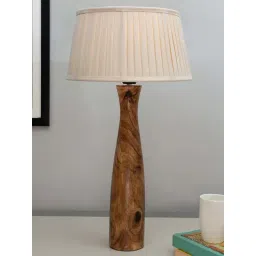 Homesake Khadi & Brown Wood Antique Timber Turned Empire Pleated Table Lamp-picture-33