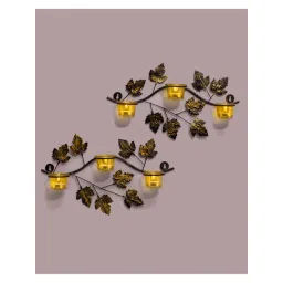 Homesake 'Maple Leaf Christmas' Light Yellow Metal Wall Mount Candle Holder - Set of 2-picture-11