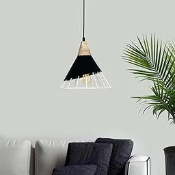 Homesake Modern Pendant Light - Black & White Hanging Lamp with Wooden Accent, Stylish Home Lighting, Living Room Lamp, Ceiling Lamp, Decorative Lamp, Black Lamp, White Lamp, Garden Light-picture-14