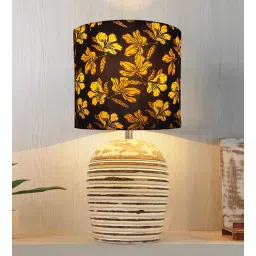 homesake Modern Table Lamp, Wooden Base Modern Fabric Lampshade for Home Office Cafe Restaurant, Ribbed Basket,t, Iris-picture-19