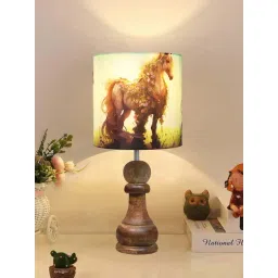 Homesake Multicolor Wood Chess Rustic Wood Bedside Horse Shade Table Lamp-picture-46