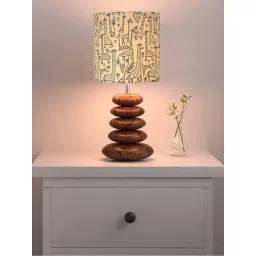 Homesake Off-White & Brown Wood Bedside Desk Nightstand Table Lamp-picture-17