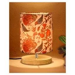 Homesake Pine Table Lamp-Wooden Bedside Lamp Simple Bedroom Light Linen Shade Mini Desk Lamp Nightstand Lamp for Bedroom,Living Room,Gift, Bird Cylinder-picture-12
