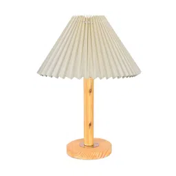 Homesake Pinewood Table Lamps for Nightstand Fabric Linen Lampshade Desk Lamp Pleated Off-White-picture-27