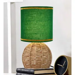 homesake Rattan Metal Table Lamp With Fabric Shade (Green & Beige)-picture-27
