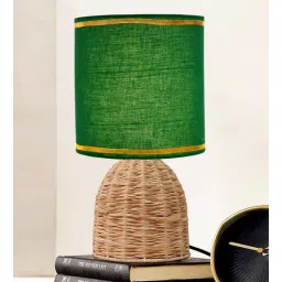 homesake Rattan Metal Table Lamp With Fabric Shade (Green & Beige)-picture-28