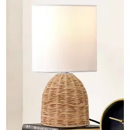 homesake Rattan Table Lamp, Small Nightstand Lamp with Linen Fabric Lampshade, Desk Lamp Bedside Lamp for Living Room Home Office , Oval, Beige-picture-20