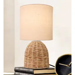 homesake Rattan Table Lamp, Small Nightstand Lamp with Linen Fabric Lampshade, Desk Lamp Bedside Lamp for Living Room Home Office , Oval, Jute-picture-11
