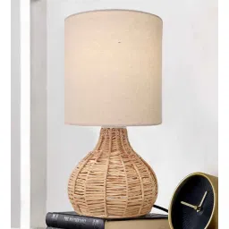 homesake Rattan Table Lamp, Small Nightstand Lamp with Linen Fabric Lampshade, Desk Lamp Bedside Lamp for Living Room Home Office , Spinning, Jute-picture-15