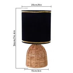Homesake Rattan Table Lamp Small Nightstand Lamp with Linen Fabric Lampshade Oval Black image 4