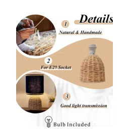 Homesake Rattan Table Lamp Small Nightstand Lamp with Linen Fabric Lampshade Oval Black image 5