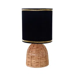 Homesake Rattan Table Lamp Small Nightstand Lamp with Linen Fabric Lampshade Oval Black image 1