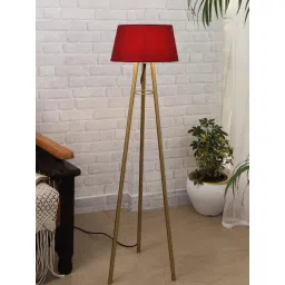 Homesake Red & Golden Metal Standing Floor Lamp with Bulb and Floor Switch (Iron Legs)-image-18