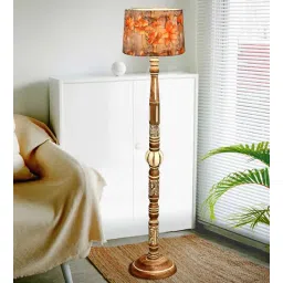 homesake Royal Carving Wooden Floor Lamp with Antique White Finish and Fabric Meadow Shade-picture-23