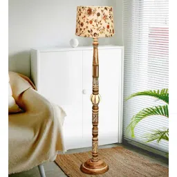 homesake Royal Carving Wooden Floor Lamp with Fabric Vine and Flower Shade, Antique White Finish-picture-27