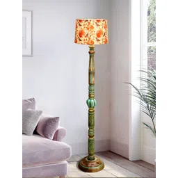 Homesake Royal Carving Yellow & Brown Bird Printed Wooden Floor Lamp With Shade-image-16