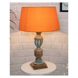 Homesake 'Rustic Distress' Orange & Brown Wood Trophy Carved Table Lamp with Empire Shade - Set of 1-picture-104