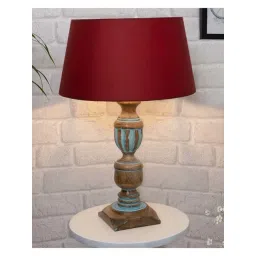 Homesake 'Rustic Distress' Red & Brown Wood Trophy Carved Table Lamp with Empire Shade - Set of 1-picture-84