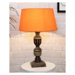 Homesake 'Rustic' Orange & Brown Wood Trophy Carved Table Lamp with Empire Shade - Set of 1-picture-29