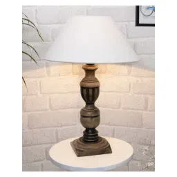 Homesake 'Rustic' White & Brown Wood Trophy Carved Table Lamp with Empire Shade - Set of 1-picture-111
