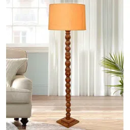 homesake Rustic Wood Floor Lamp, Walnut Brown with Multicolor Fabric Shade, Sweetie Round, Yellow-picture-24