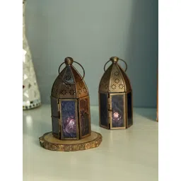 Homesake Set of 2 Copper-Toned Self Design Moroccan Table Lanterns-picture-12